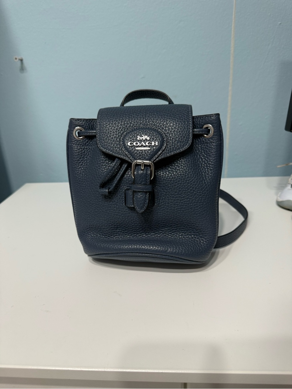 Coach Pebbled Leather Mini Backpack in Dark Blue